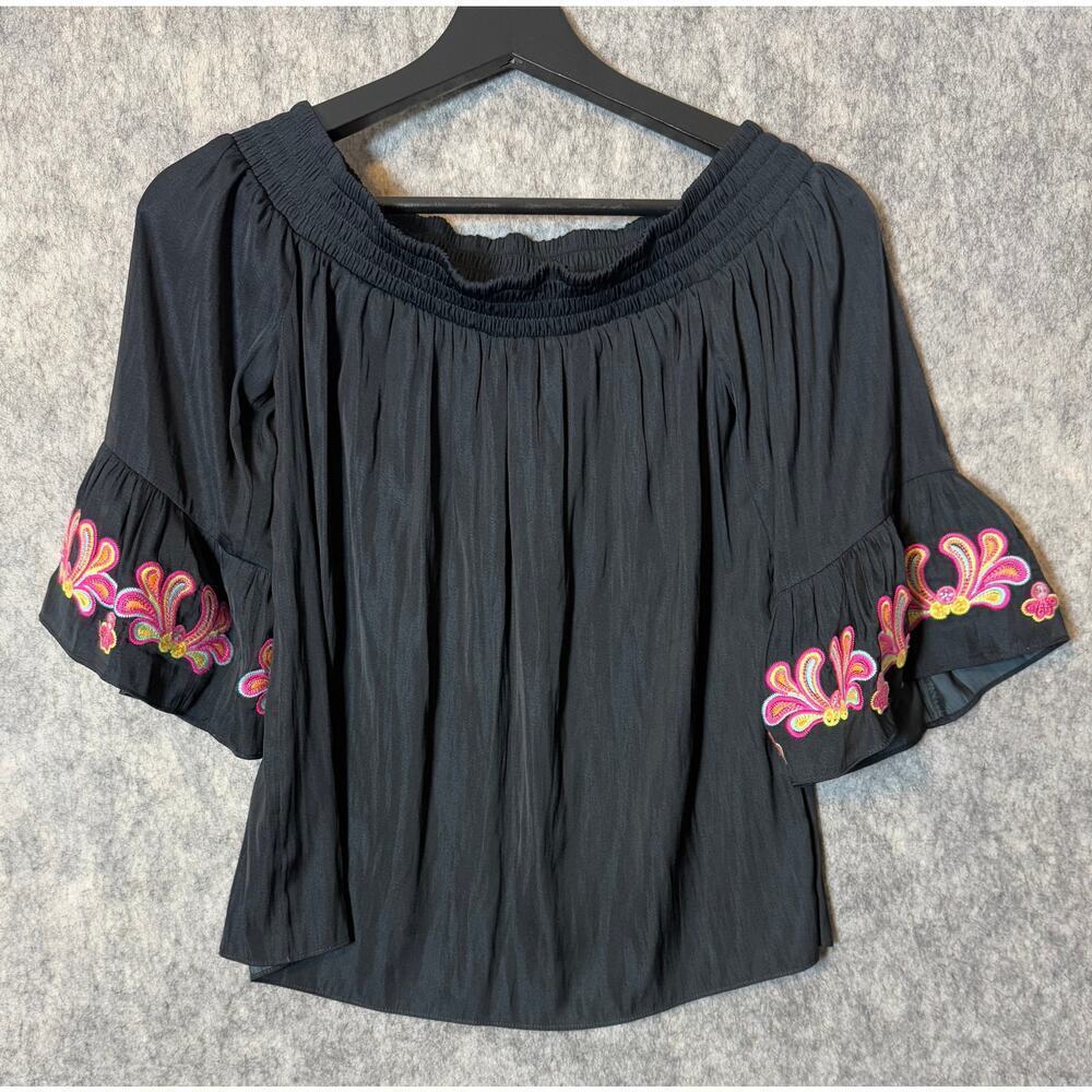 Lilly Pulitzer Off The Shoulder Floral Flare Arm Top XS Black